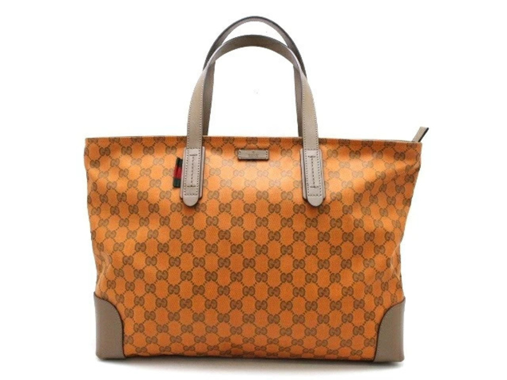 Gucci tote bag GG canvas calfskin orange brown